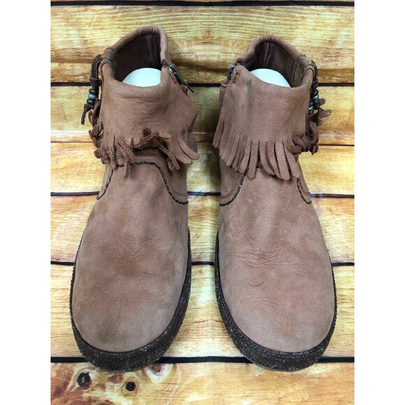 UGG Tiana Fringe Ankle Booties Brown Leather Side Zip Casual 1005454 Womens 10 ( - Picture 2 of 10